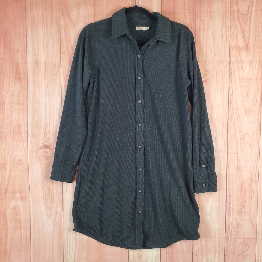 Faherty Legend Sweater Dress Womens Small Gray Stretch Collared Button Front